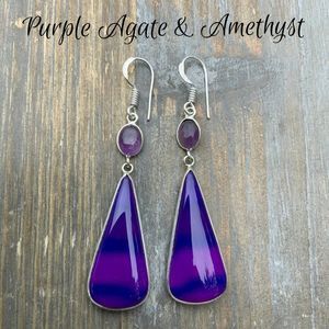 Purple Agate & Amethyst Silver Earrings